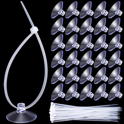 ANCIRS 30pcs 25mm Suction Cups with 50pcs Transparent Zip Ties, Clear | Rubber, Reusable, Easy to Use and Remove, for Home & Kitchen, for Hanging Lightweight Decorations & Organizing Cables - size: 25 mm