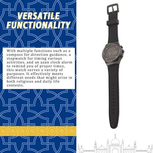 Muslim Black Watch Prayer Modern Sport Compass Alarm for Muslim Men Women Modern Sport Worldwide Time Watch Islamic