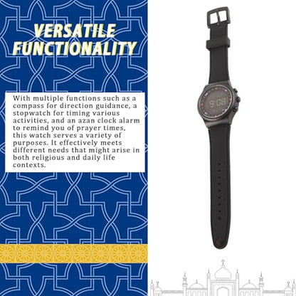 Muslim Black Watch Prayer Modern Sport Compass Alarm for Muslim Men Women Modern Sport Worldwide Time Watch Islamic