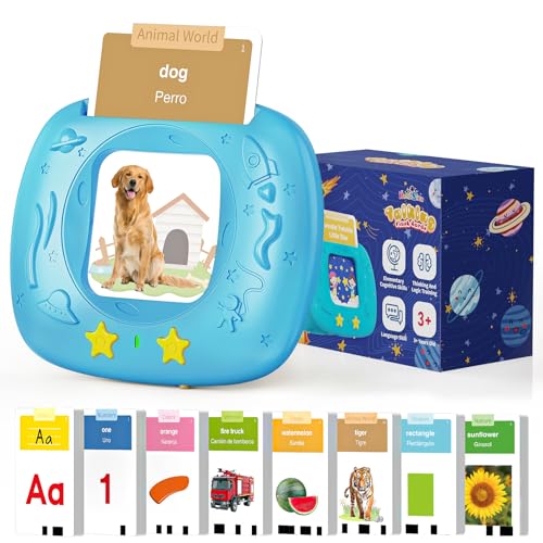 HOMESTEC Toddlers Bilingual Spanish & English Talking Flash Cards, Blue - color: Blue, style: 280 Sight Words + 8 Songs Blue (Bilingual Version)