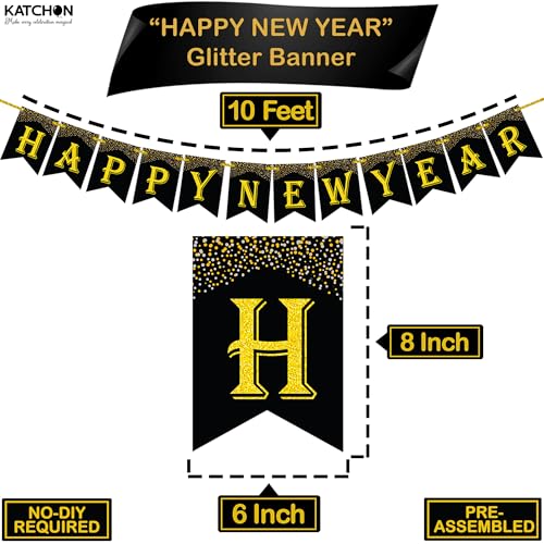 KatchOn, Pack of 8, 3D Gold Star Garland Decorations | Star Hanging Decorations for New Year Decor 2026 with New Years Eve Party Supplies| 2026 Balloons Gold | Happy New Years Decorations 2026
