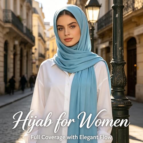Jersey Hijab Scarf for Women,Lightweight Muslim Turban Head Scarf Modal Feel Hijab Coverings for Prayer with Clip - color: Blue