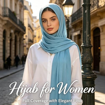 Jersey Hijab Scarf for Women,Lightweight Muslim Turban Head Scarf Modal Feel Hijab Coverings for Prayer with Clip - color: Blue