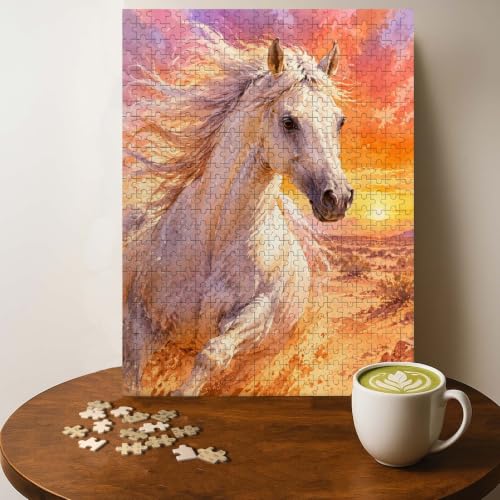 Arabian Horse Galloping Desert Sunset Islam Jigsaw Puzzle - 500 Pieces Wooden Puzzle for Adults, Wall Art Gift, Finished Size: 20 x 15 Inch - color: Arabian Horse Galloping Desert Sunset - 500 Pieces