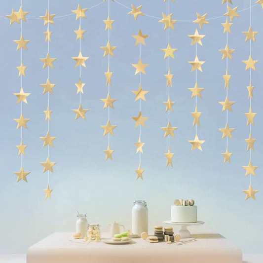 Champagne Shining Star Hanging Garland Champagne Hanging Sparkling Star Streamer Glitter Bunting Banner Twinkle Backdrop for Wedding Baby Shower Birthday Xmas Decorations 40 Feet - color: Champagne