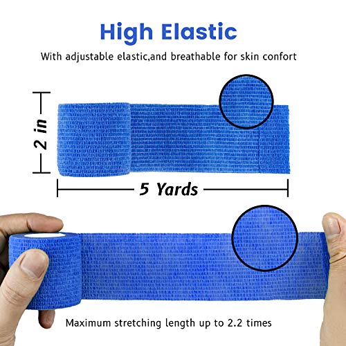 FRESINIDER 9 Rolls Self Adhesive Wrap Athletic Tape Gauze, Breathable Elastic Cohesive Bandage for Sports Injury & Pet (7 Pcs 2" x 5 Yards + 2 Pcs 1" X 5 Yards) (Blue) - color: Blue