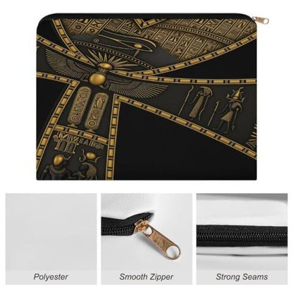 Egyptian Hieroglyphics Makeup Bag for Women, Cosmetic Pouch Travel Toiletry Organizer Bag 8.9"x6.5" Polyester - color: Egyptian Hieroglyphics