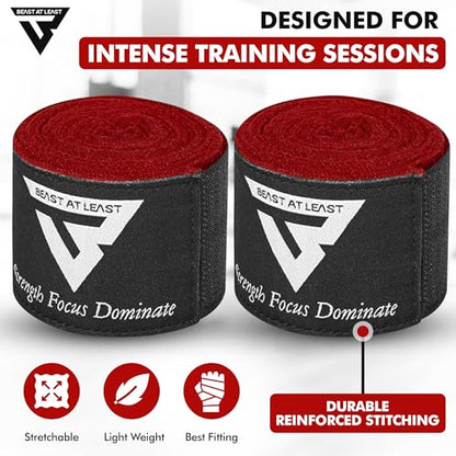 Boxing Hand Wraps, 180 Inches Inner Gloves with Thumb Loop | Elasticated Knuckle Protection for Martial Arts | Soft Under Mitts for Muay Thai, Kickboxing, MMA, Punching Bag Men Women - color: Red