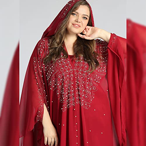 OBEEII Muslim Dress for Women Loose Batwing Sleeved Hooded Beaded Embroidery Long Abaya Dress Kaftan Abayas Islamic Robe - color: Bs05
