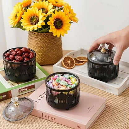 Ramadan Serving Trays, Ramadan Trays with Lid Metal Eid Mubarak Tray, Mini Cake Candy Tray Reusable Dessert Tray Round Food Storage Organizer for Eid Party Activity - color: Black