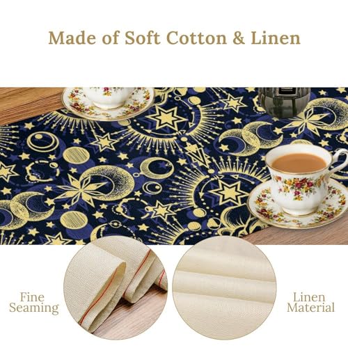 Moon Phase Floral Table Runner,Boho Moonlit Garden Flower Witchy Gothic Hippie Kitchen Table Decoration for Holiday Party Study Living Bedroom Dresser Cabin Cafe Wedding Decor 13×60in