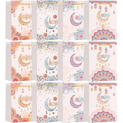 Sanfly Eid Mubarak Gift Bags 12pcs Ramadan Islamic-Themed Handheld Kraft Paper Bag Sweet Candy Bags for Arabian Eid Party