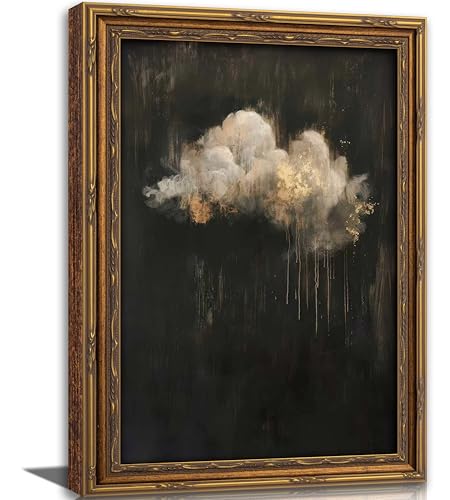 Vintage Gold Framed Cloud Wall Art Abstract Cloud Rain Landscape Canvas Print Dark Moody Cloud Picture Wall Decor Abstract Gothic Sky Landscape Academia Poster Artwork for Living Room Bedroom - color: Clouds, size: 16"L x 12"W