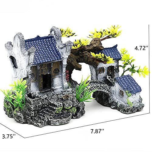 IBWell Classical Lifelike Chinese Landscape Resin Aquarium Castle Decorations Fish Tank Ornaments (River)