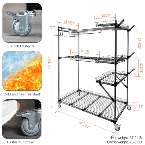 BIG Garden Tool Organizer with Wheels - Rolling Storage Rack - Multifunctional Cart