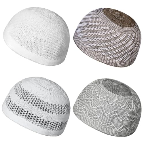 4 Pcs Muslim Knit Kufi Hats Islamic Crochet Prayer Beanie Cap Knitted Taqiyah Takke Skull Topi Eid Ramadan Gift - color: Color a