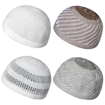 4 Pcs Muslim Knit Kufi Hats Islamic Crochet Prayer Beanie Cap Knitted Taqiyah Takke Skull Topi Eid Ramadan Gift - color: Color a