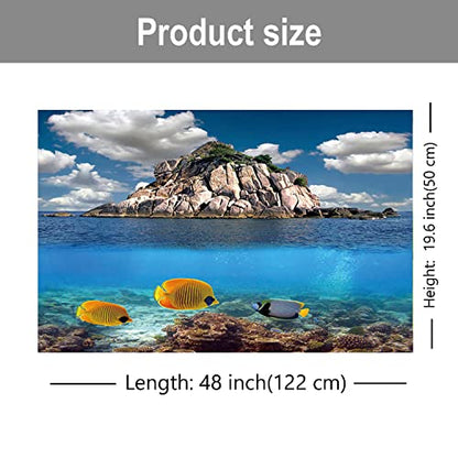 ELEBOX 3D Aquarium Background Double Sides Fish Tank Wallpaper Background Blue Sky Sea & Aquatic Plant Poster - color: M, size: H:19.5"x L:48"