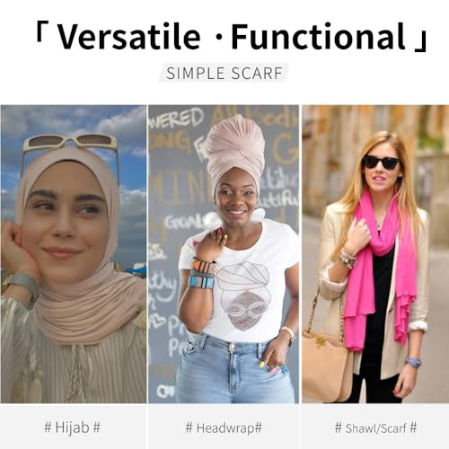 Muslin Hijab Scarf for Women Long Headscarves Solid Head Wraps Soft Pashminas Shawls - color: Beige Muslim Hijab Scarf