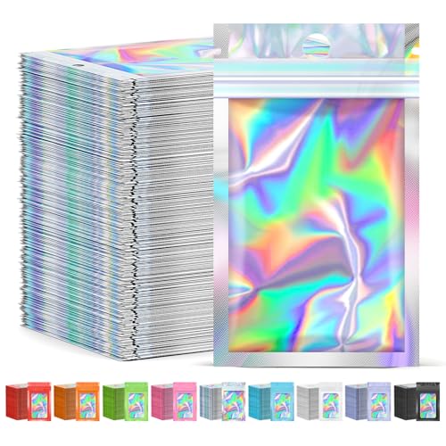 JETMORE Holographic Bags, 300 PCS Mylar Bags, Clear Candy Bags, 2.4x3.9in - color: Holographic, size: 300pcs-2.4*3.9inch