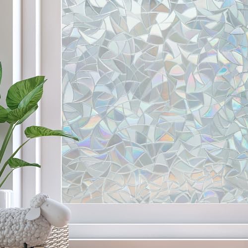 Rainbow Window Privacy Film Decorative, Static Cling Stained Glass Windows Tint for Home, 3D Decals Window Clings for Glass, Suncatcher Windows Cover Stickers (White,35.4" x 78.7") - color: White, size: 35.4" x 78.7"