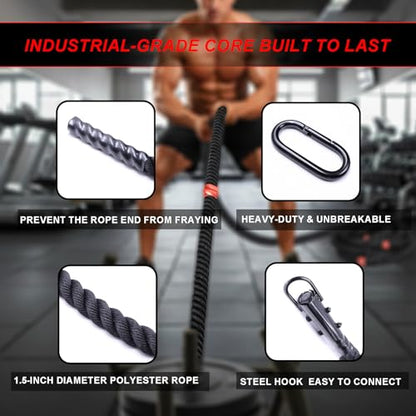 J Bryant Weighted Sled Pull Rope with 3m Interval Markers, Braided Polyester Training Rope with Storage Bag & Carabiner for Home Gym Conditioning - size: 6m