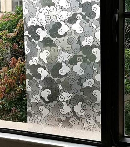 VSUDO Frosted Window Film, Swirly Cloud Pattern, Non-Adhesive, Static Cling Decorative Privacy Glass Cover for Home and Office, 11.8 x 157.5 Inches - size: 11.8" By 157.5"