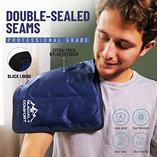 Glacial Comfort Gel Ice Pack for Injuries Reusable - (12" x 8") Cold Pads for Back Pain, Hip, Knee, Shoulder, Muscle Strains, Migraine & Postpartum Recovery with Flex Technology - Compression Pad. - size: Medium (12" x 8")