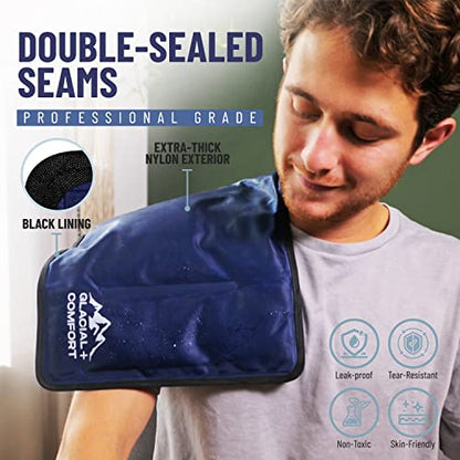 Glacial Comfort Gel Ice Pack for Back Pain - (21''x13'') Reusable Cold Pads Hip, Knee, Shoulder Injuries, Muscle Strains, Migraine & Postpartum Recovery with Flex Technology Compression Pad, Blue - size: X-Large (21" x 13")