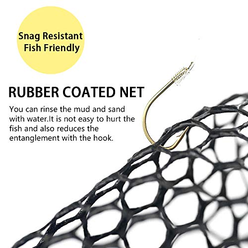 SANLIKE Collapsible Telescopic Fishing Net Rubber Coated Salt/Freshwater | Rubber coated net, fiberglass pole, non-slip rubber handle, various telescopic sizes, one-click storage - color: Black, size: 17 inches to 43