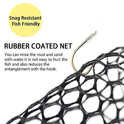 SANLIKE Collapsible Telescopic Fishing Net Rubber Coated Salt/Freshwater | Rubber coated net, fiberglass pole, non-slip rubber handle, various telescopic sizes, one-click storage - color: Black, size: 17 inches to 43