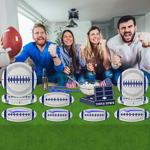Qyeahkj 25 Guests Cowboys Football Party Plates and Napkins Supplies American Football Team Platters Tableware Set Touch Down Blue & White Decor Favors for Football Fans Boy Sports Team Theme Party - style: Cowboys Football