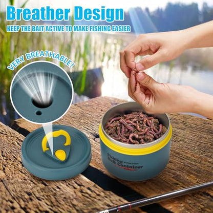 THKFISH Fishing Bait Container, Stainless Steel Insulated Live Bait Storage, Worm Bait Holder, Bait Storage Box, Nightcrawler Box, Bait Bucket to Keeps Bait Fresh and Alive - color: 1PCS-0.6L-Blue