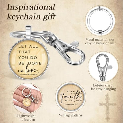 Fumete Christian Keychain Bulk Bible Verse Religious Key Chains Scripture Quote Positive Gift for Women Men Church Pastor - color: Silver
