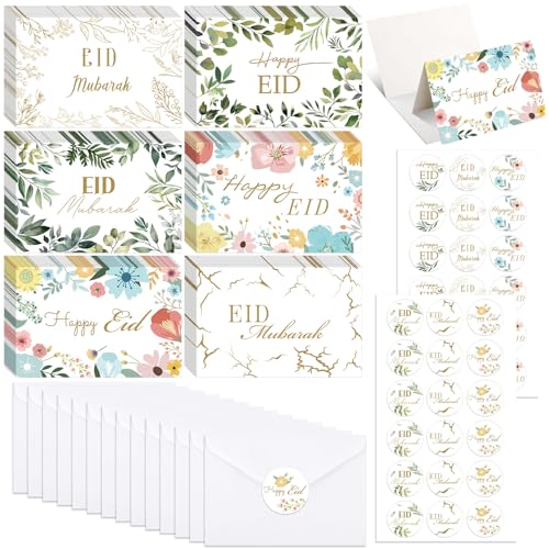 36 Pcs Ramadan Eid Mubarak Greeting Cards with Envelopes and Stickers Assorted Ramadan Cards for Islamic Muslim Decoration Party Supplies Favors Gifts