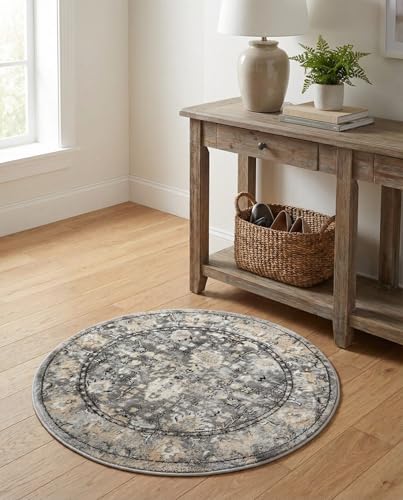 Rugs.com Oregon Collection Rug – 3 Ft Round Gray Low-Pile Rug Perfect for Kitchens, Dining Rooms - color: Grey 3, size: 3' (Round)
