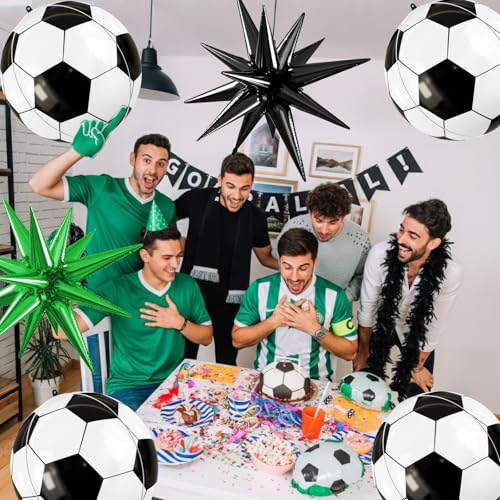 Soccer Balloons, 6 Pcs Large Foil for Boys Sports Birthday Party Decor - style: Soccer