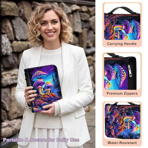 PU Leather Bible Cover with Handle & Pockets, Large Capacity Bible Case, Water-Resistant Scripture Organizer Bag with Bonus Card Holder, Christian Gift for Women & Men, Big Mushroom - color: Big Mushroom