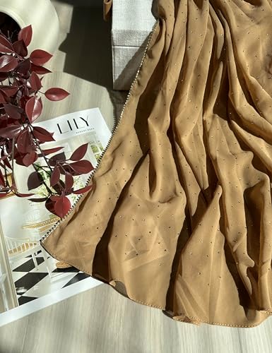 Hijab for Women Premium Chiffon Hijab Rhinestone Hijab Scraf for Women Muslim - color: Khaki