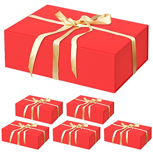 HavrePac 6 Pack Large Gift Boxes 13.8x9x4.3 Inches Luxury Gift Boxes with Lids,Magnetic Closure Gift Box for Present Packaging Box for Mother's Day, Birthdays, Party,Weddings - color: Red, size: 1 count (Pack of 6)