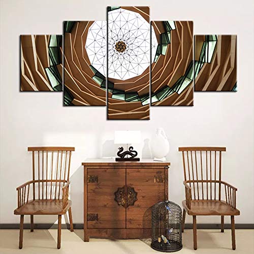 Religion Mosque Dome Canvas Wall Art Islamic Koran Picture Arab Culture Architectural Poster and Prints Contemporary Artwork 5 Panels Home Modrn Decor Bedroom Framed Ready to Hang(60Wx32H inches) - color: Artwork-09, size: 60''Wx32''H