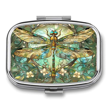 Metal 2 Compartment Pill Organizer Travel Friendly Portable Compact Pill Box Cute Pill Case to Hold Vitamins,Fish Oil,Supplements,Meds,Tablet for Purse,Pocket. (Dragonfly) - color: Dragonfly