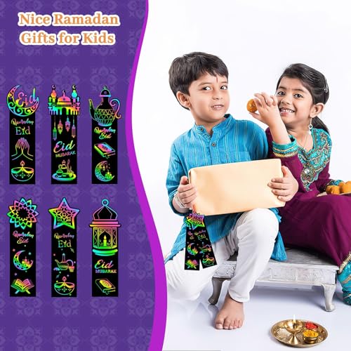 JUNEBRUSHS 30Pcs Ramadan Crafts, Rainbow Magic Ramadan Scratch Bookmarks for amadan Gifts Eid School Classroom Activities Ramadan Arts and Crafts Eid Party Favors - style: Ramadan Style