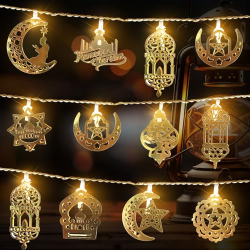 Hying 30 LED Ramadan String Lights Moon Star Eid Lights for Eid Mubarak Decorations, LED Eid Hanging Lantern String Light Battery Operated Ramadan Fairy Lights for Home Ramadan Party Decorations - color: Style 1: Eid Lights