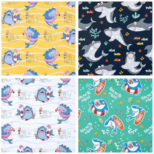 RUSPEPA Wrapping Paper Sheets - Cute Shark Design Perfect for Birthday, Baby Shower, Holiday Any Occasion - 12 Folded Sheets - 19.68 X 27.5 Inch - color: Shark