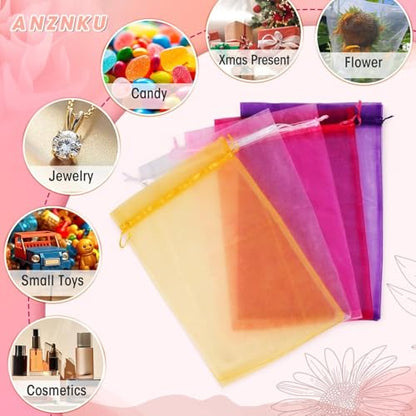 ANZNKU 100 Pcs Large Organza Bags 8x12, Small Mesh Gift Bag Drawstring Bulk - color: Lake Blue