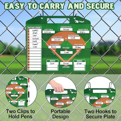 WISYOK Double-Sided Magnetic Baseball Lineup Board for Dugout, Includes 40 Lineup Cards, Dry Erase Clipboard for Scoring, Coach’s Baseball Board - style: Baseball Large