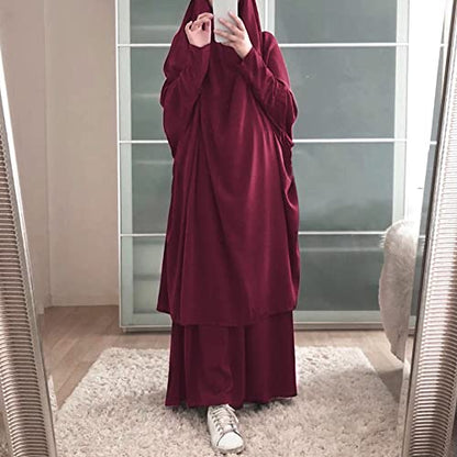 Women's Muslim Prayer Dress Hijab Scarf Eid Prayer Jilbab Khimar Niqab Burka Abaya Maxi Islamic Arabian Modest Cardi Robe - color: Burgundy