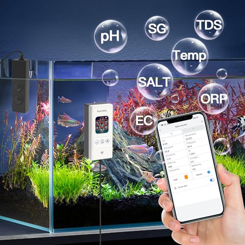 Kactoily Smart Aquarium Monitor All in One pH/ORP/Salt/S.G/TDS/EC/Temp 24h Online Freshwater and Saltwater Fish Tank Tester (WiFi Version)