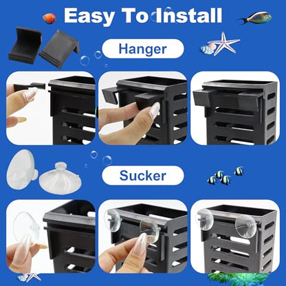 4 PCS Aquarium Plant Holder with Suction Cups, Fish Tank Plant Holder | Fish Tank Hanging Pots with 24 Hooks and 8 Suction Cups, Aquatic Plant Pots for Aquarium Decorations Plants